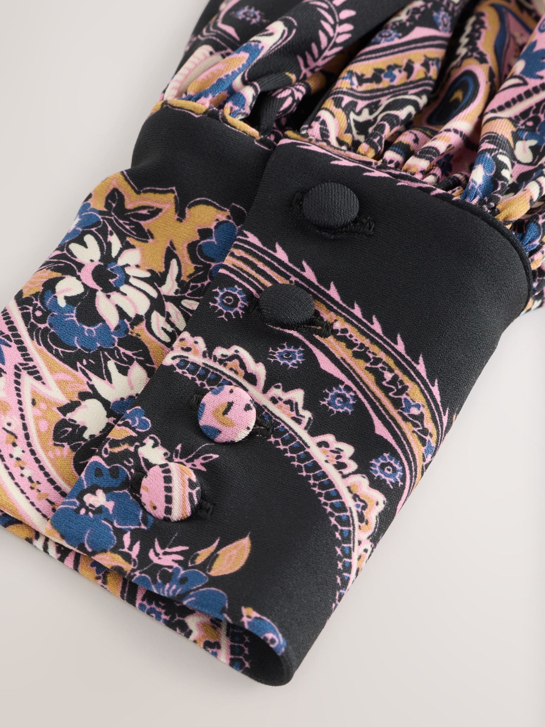 Zwart/Roze paisley - Long Sleeve Twist Neck Jersey Blouse
