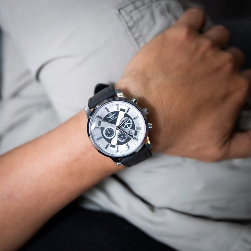 Coffret montre Homme M. JOHN bracelet Cuir Noir