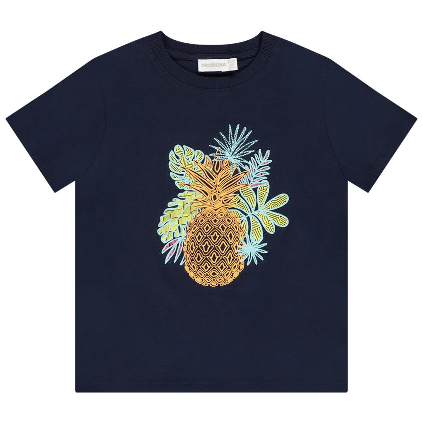 T-shirt manches courtes print ananas effet fluo pour garçon - Bleu marine