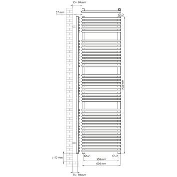 Haceka designradiator Monte mat wit 1075 Watt 174x60 cm