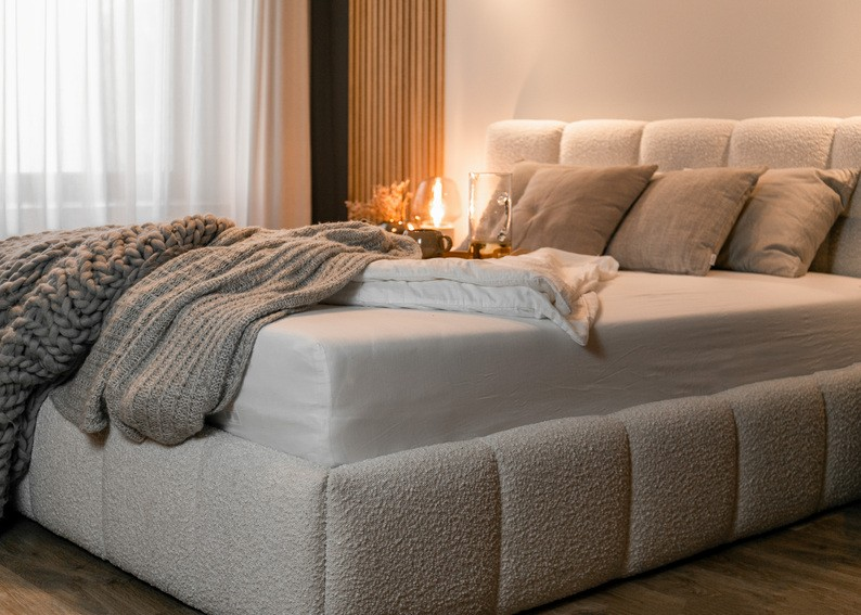 NADUVI Collection Chloe Bedframe 140 x 200 cm - Bouclé - Lichtbeige