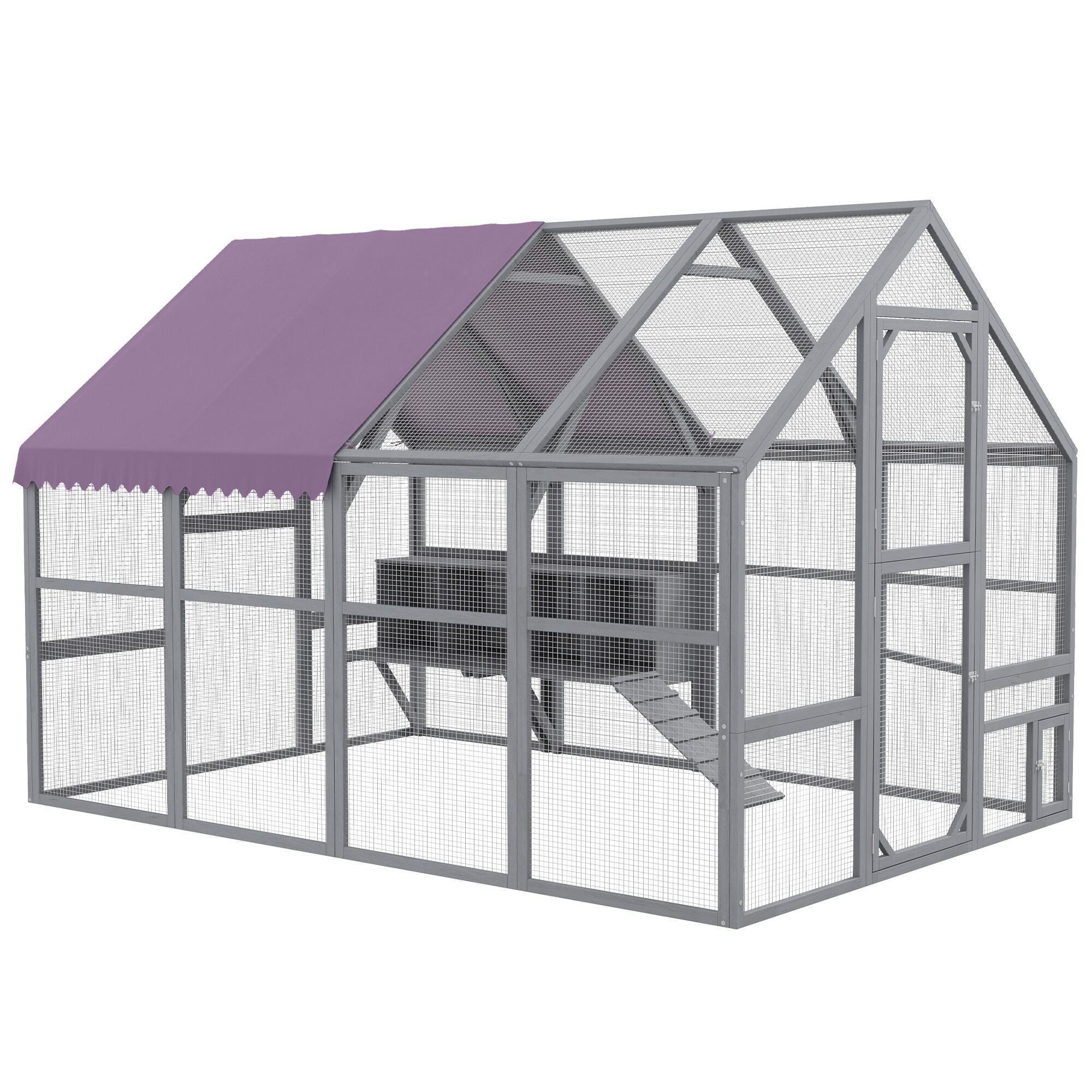 PawHut Hühnerstall mit Schattendach grau 280L x 185,5B x 188H cm
