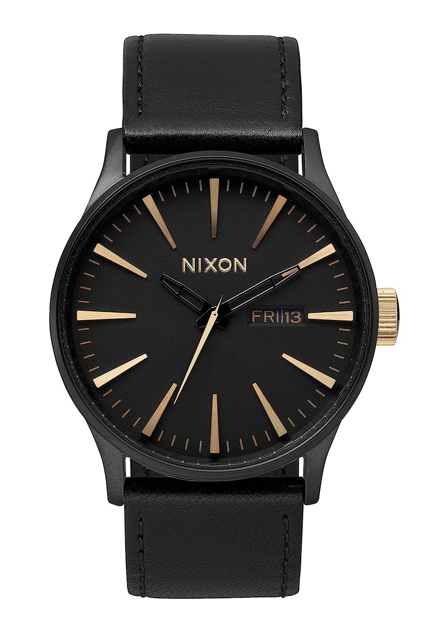 Nixon The Sentry Leather Matte Black/Gold Herrenuhr