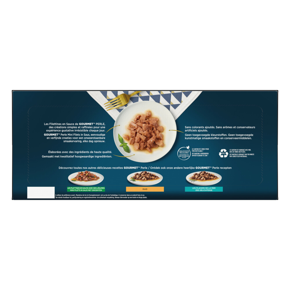 Gourmet Perle Mini Filets in SausKalkoen, Eend, Tonijn & Lam40 x 85 gr