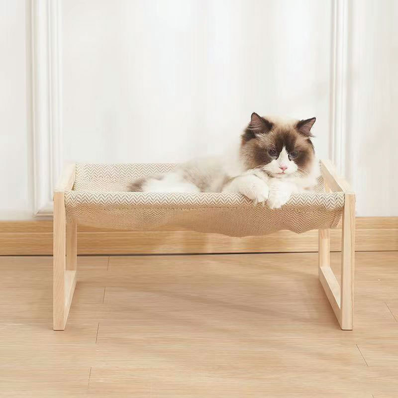 (52x42cm) Holz Katzen Hängematte Erhöhtes Haustier Bett Hunde Hängeliege - Beige