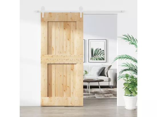 Porte coulissante et kit de quincaillerie 100x210 cm pin massif