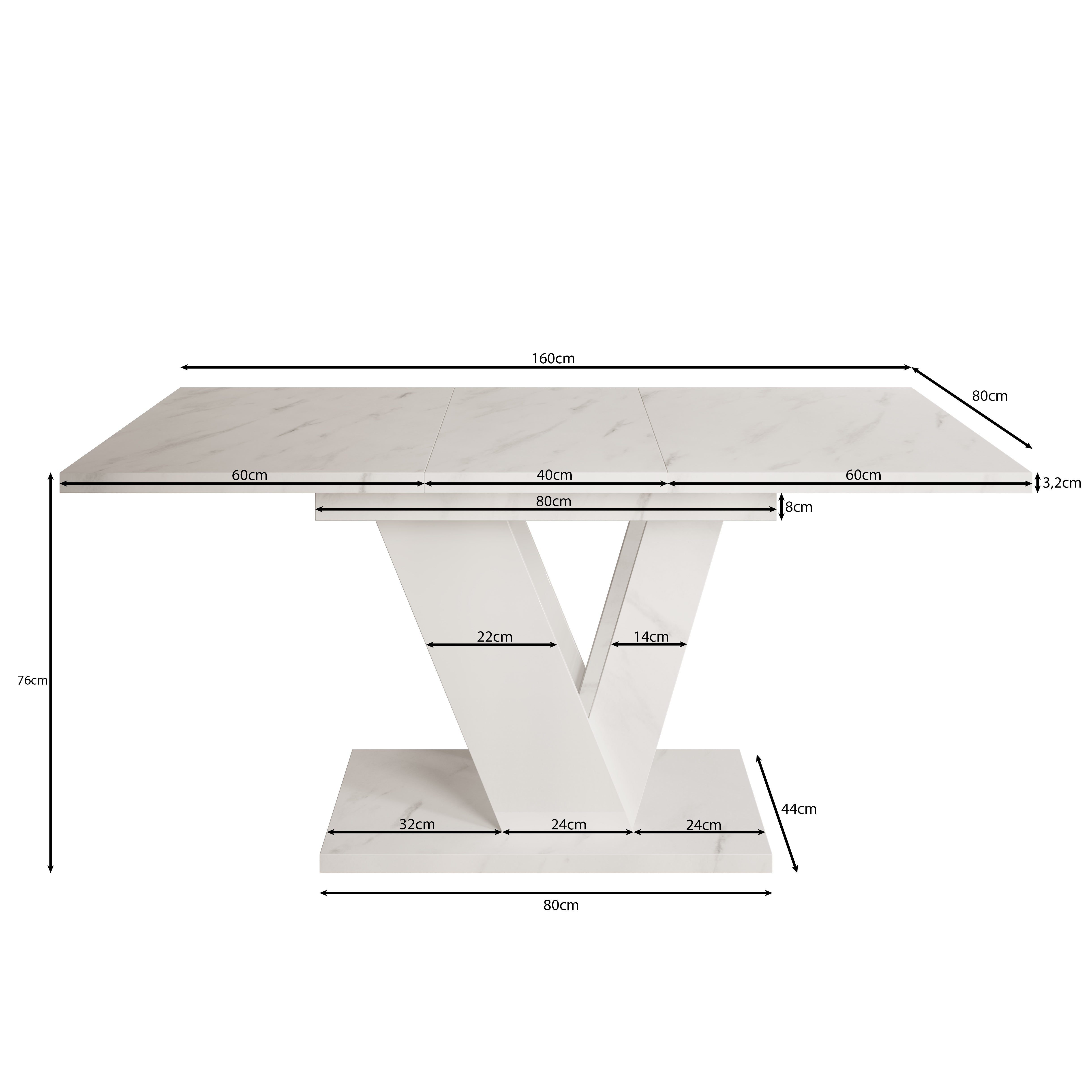 Dayman - Eetkamertafel - Zwart/marmerlook - 120x80x76 cm
