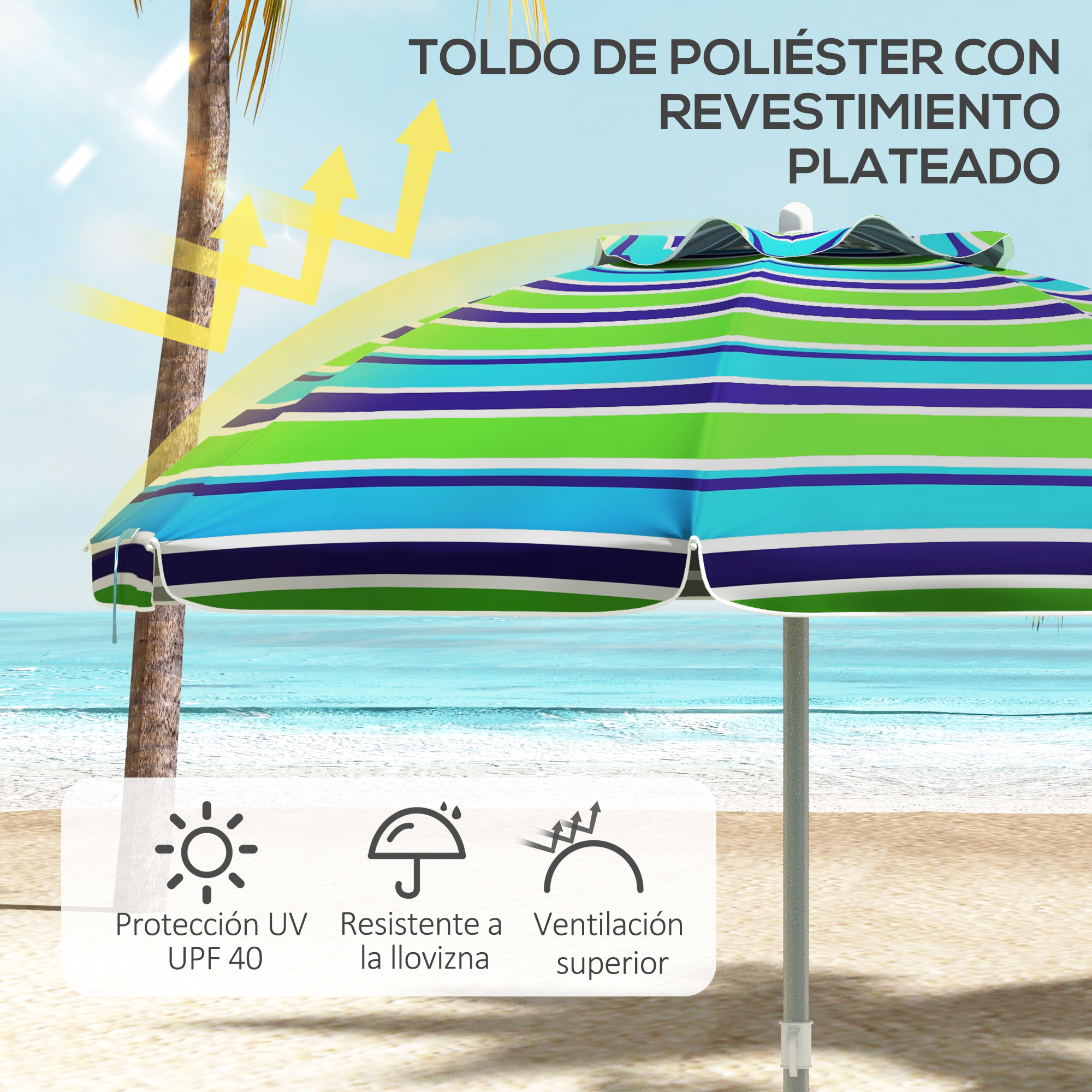 Guarda-sol de praia multicolorido Outsunny