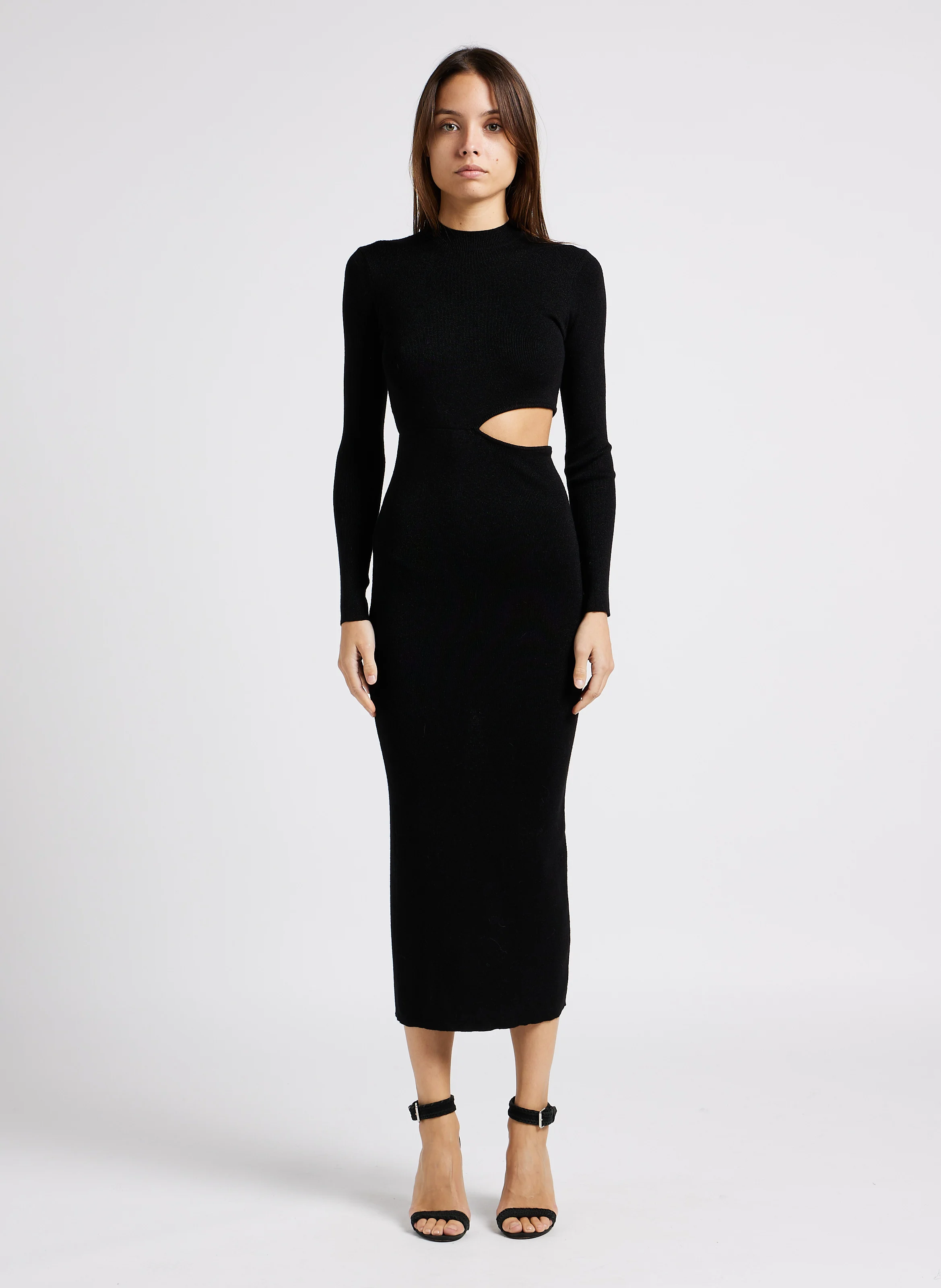 JACKSON - Robe longue col rond en mailles ajustée | Noir