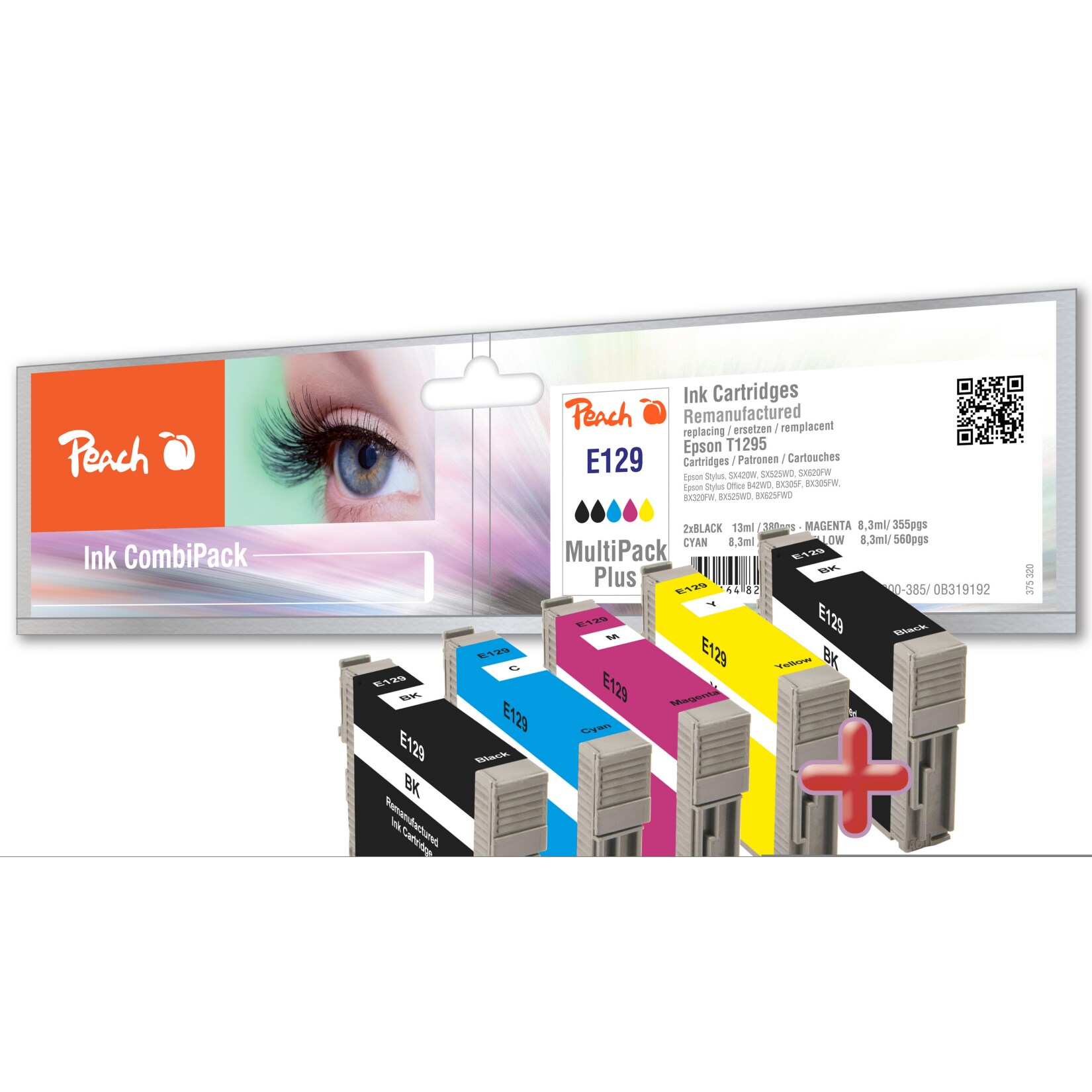 Peach E1295 Druckerpatronen XL (2*bk, c/m/y) ersetzt Epson T1295, T1291, C13T12954010 für z.B. Epson Stylus Office BX 525 WD, Epson Stylus SX 425 W (wiederaufbereitet)