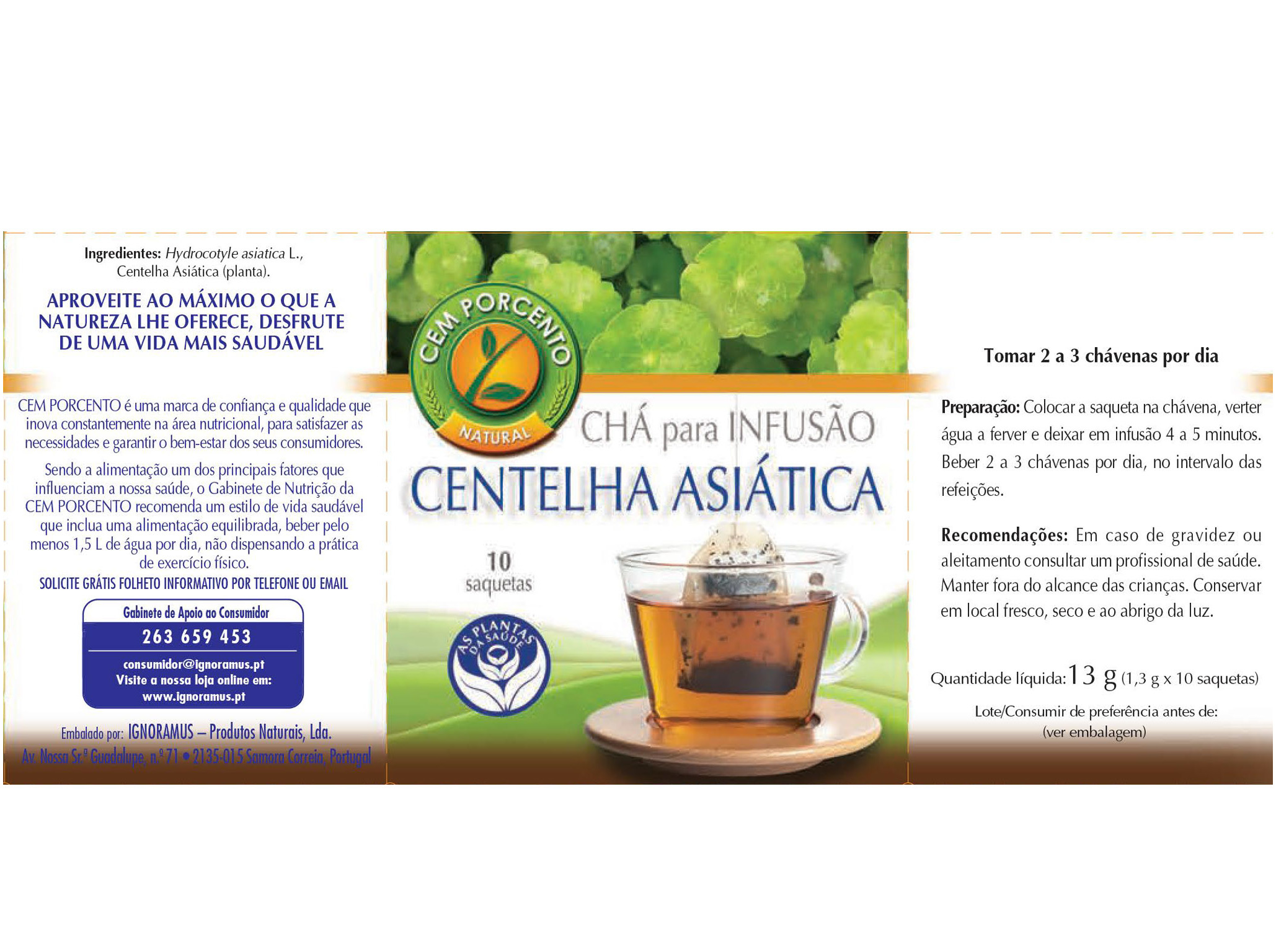 CHÁ CEM PORCENTO CENTELHA ASIÁTICA 10UN