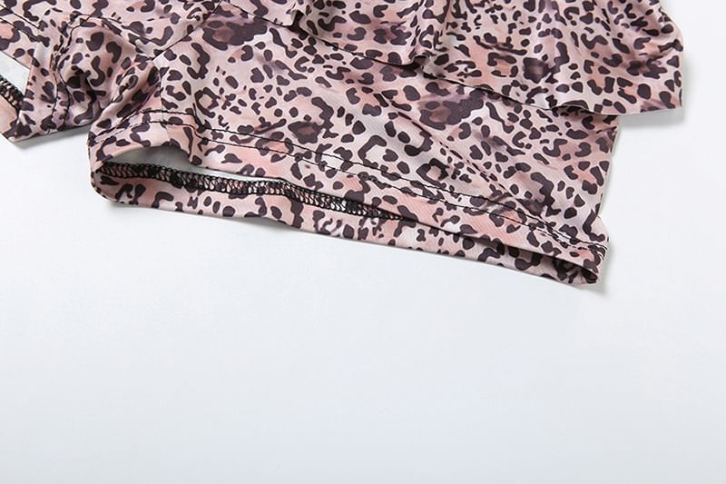 Weaveal - Halter luipaardprint ruche paneel kant romper