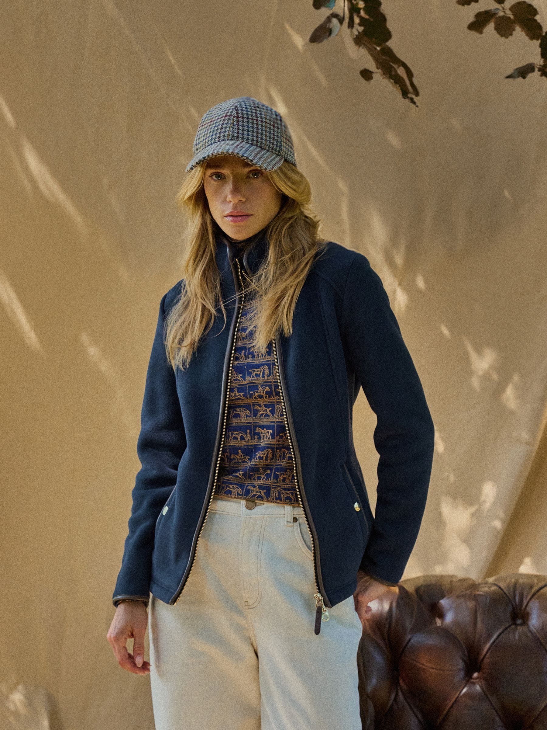Marineblauw - Heritage fleece met doorlopende rits