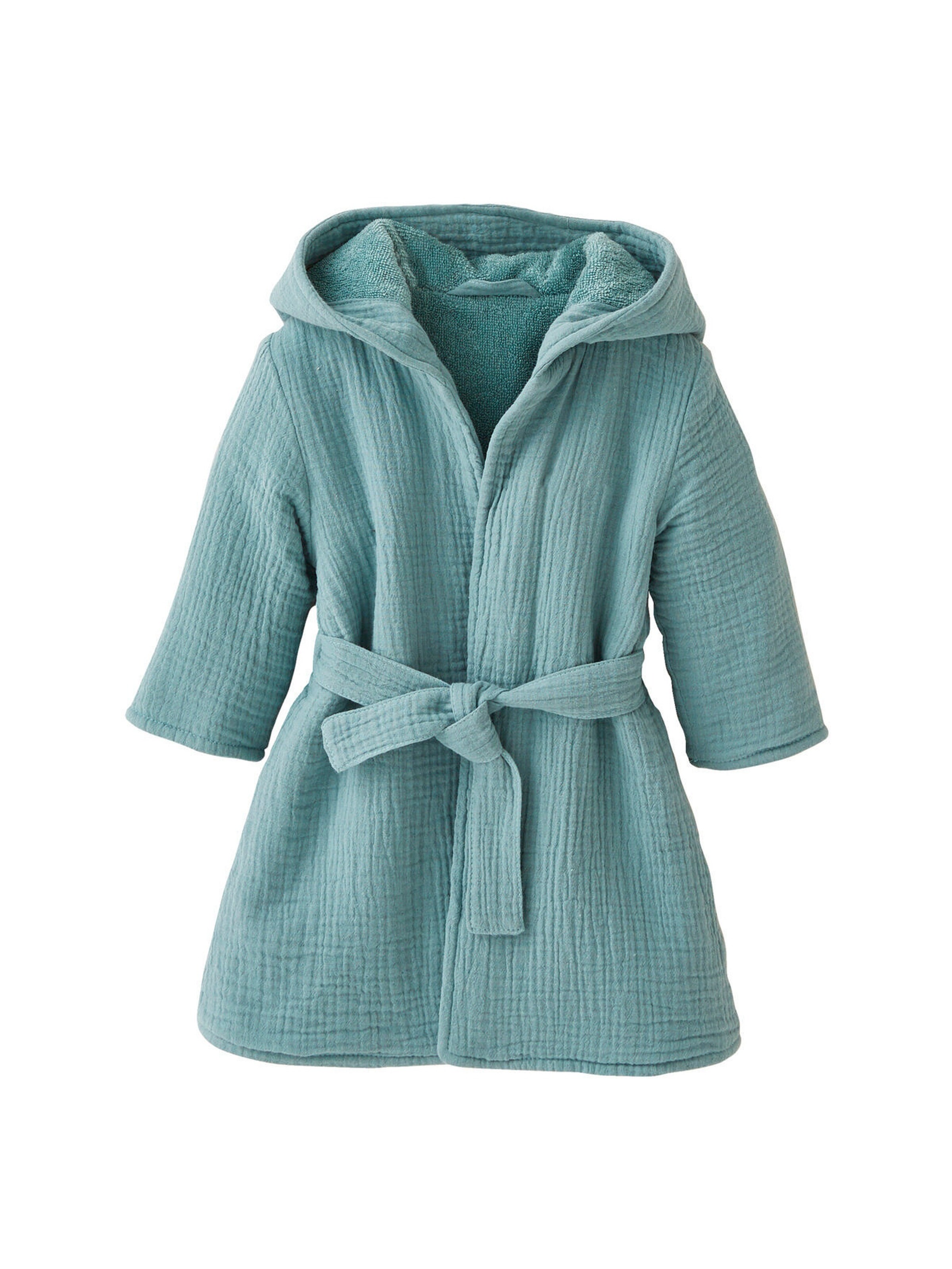 Vertbaudet Bio-Kollektion: Baby Tier-Bademantel mit Musselin pfauenblau