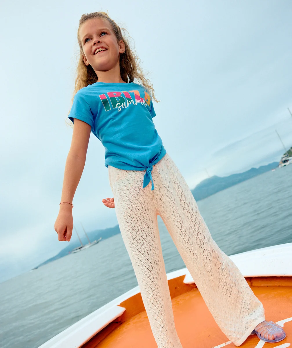 pantalon large crochet fille en coton biologique écru