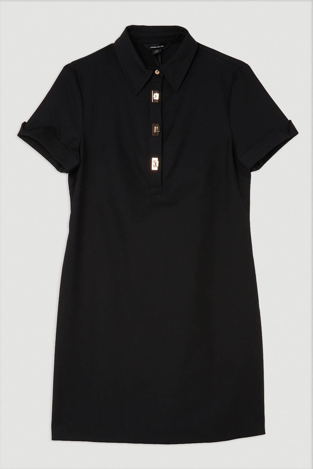 KarenMillen Robe Courte Tissée en Coton Techno Tall avec Fermoirs Dorés