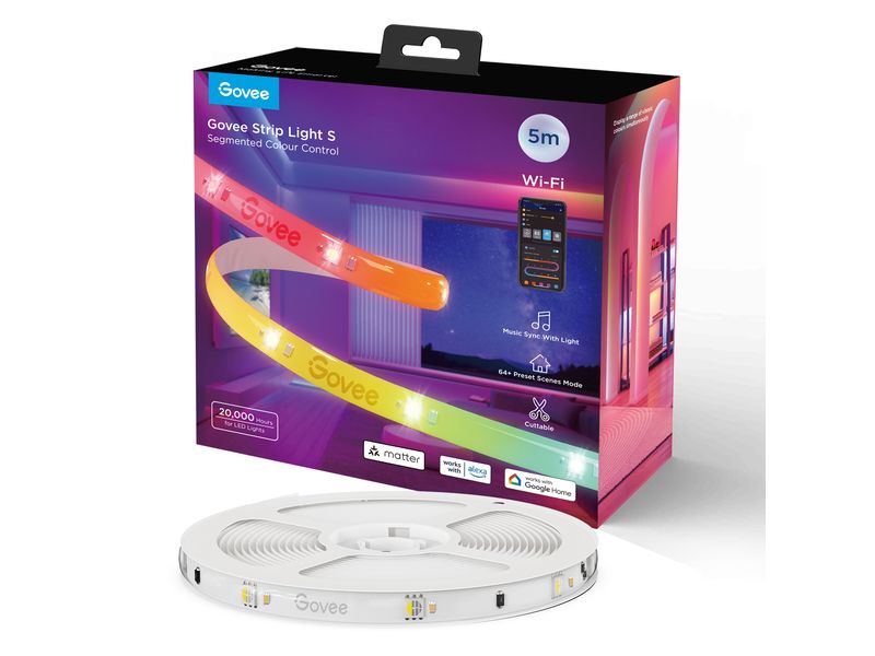 Govee LED Stripe Light S, Wi-Fi / Bluetooth / Matter, 5 m, LED-Leuchtstreifen mit Schutzbeschichtung
