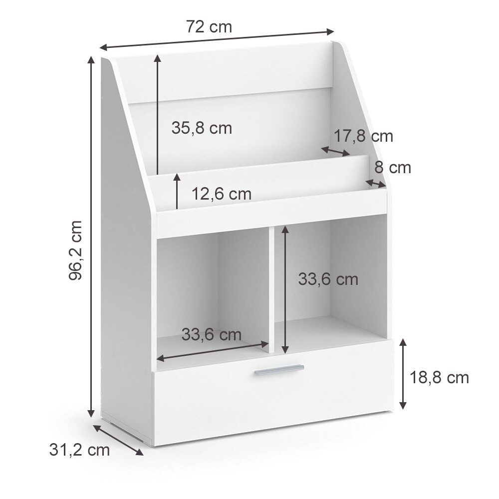 Vicco Kinderregal Bücherregal Wandregal Luigi Weiß 72x96 cm modern Kinderzimmer Regal Spielzeugregal Dekoregal Standregal Aufbewahrungsregal Würfelregal Schublade Ablage Fach freistehend