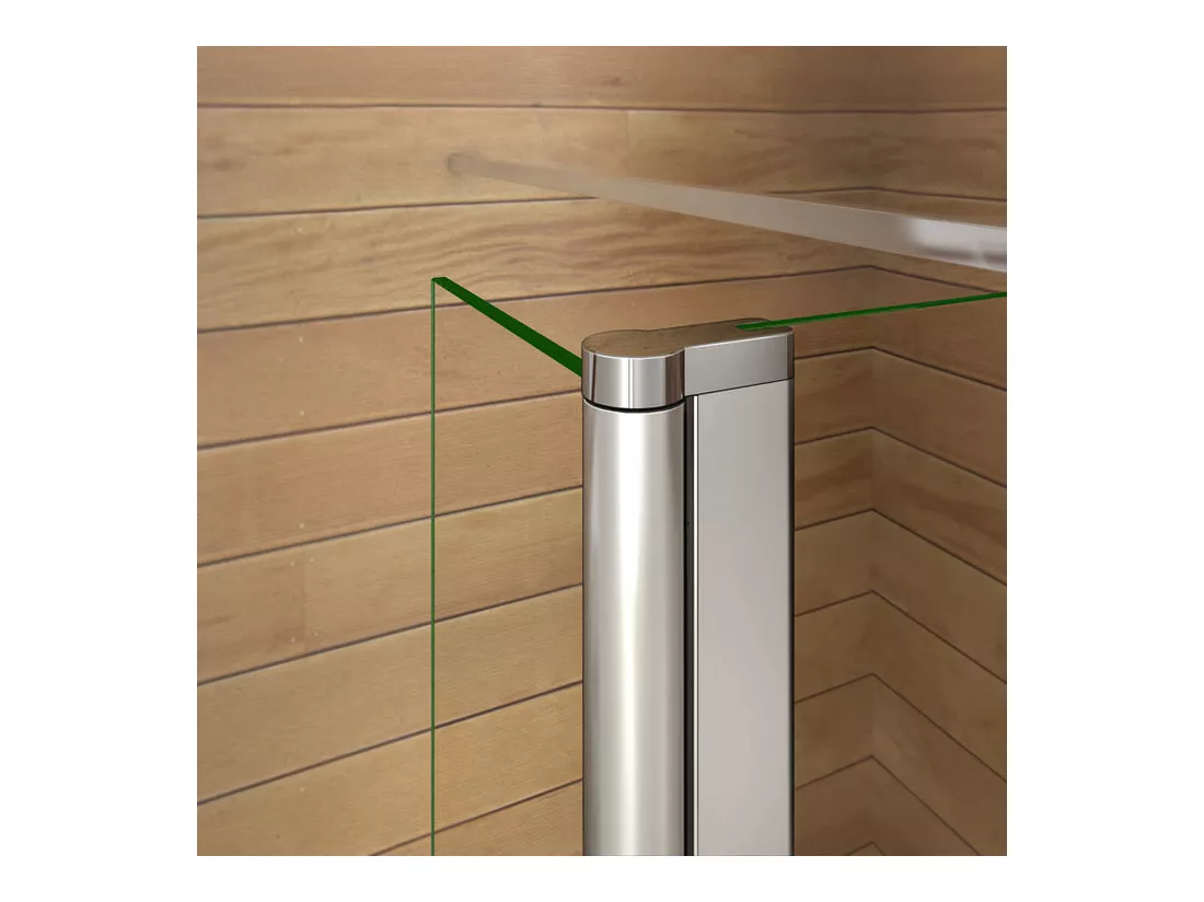 Paroi de douche à l'italienne 120+30x200cm avec retour pivotant - Verre 8mm trempé - Avec barre de fixation 90cm en carré