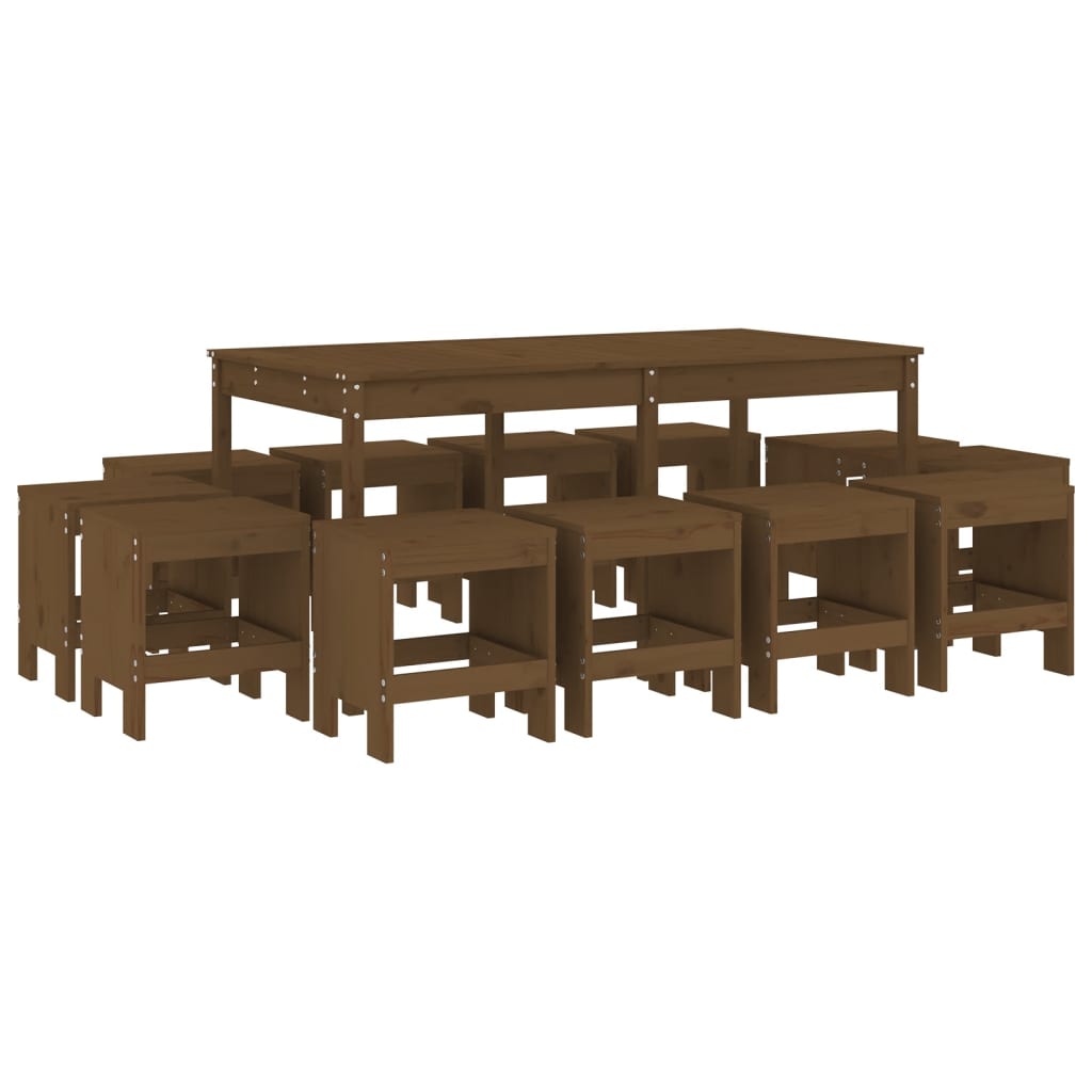 Ensemble à dîner de jardin 13 pcs marron miel bois pin massif