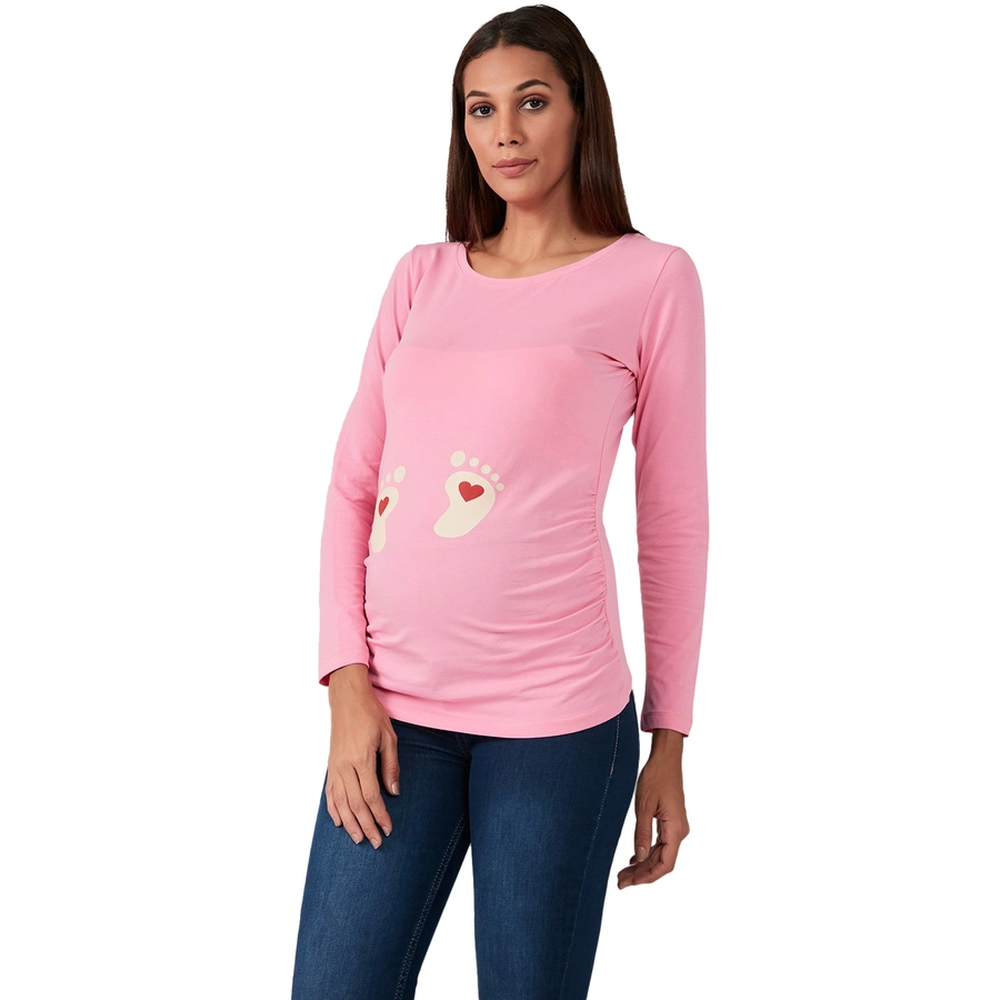 M.M.C. Umstandslangarmshirt Baby Füße mit Motiv Rosa