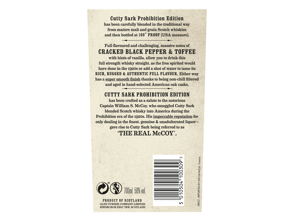 WHISKY CUTTY SARK PROHIBITION 0.70L