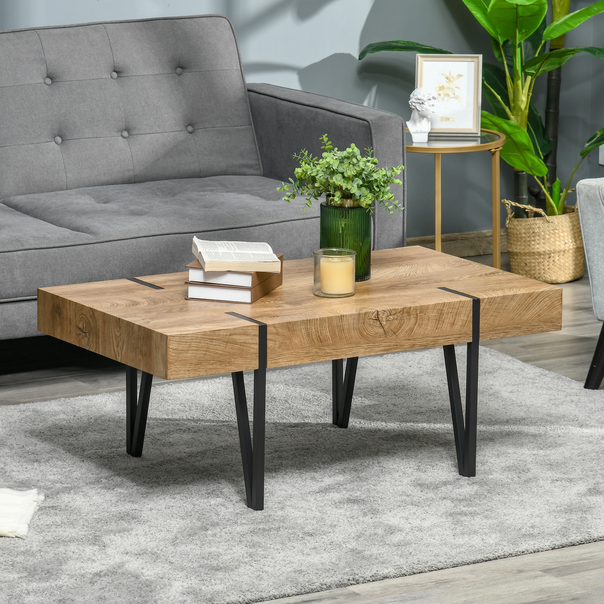 HOMCOM Couchtisch mit verstellbaren Fußstützen natur 105L x 60B x 42H cm