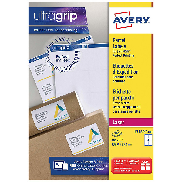 Boite de 400 étiquettes  laser opaques blanches L 7169 format 99,1 x 139 mm Avery