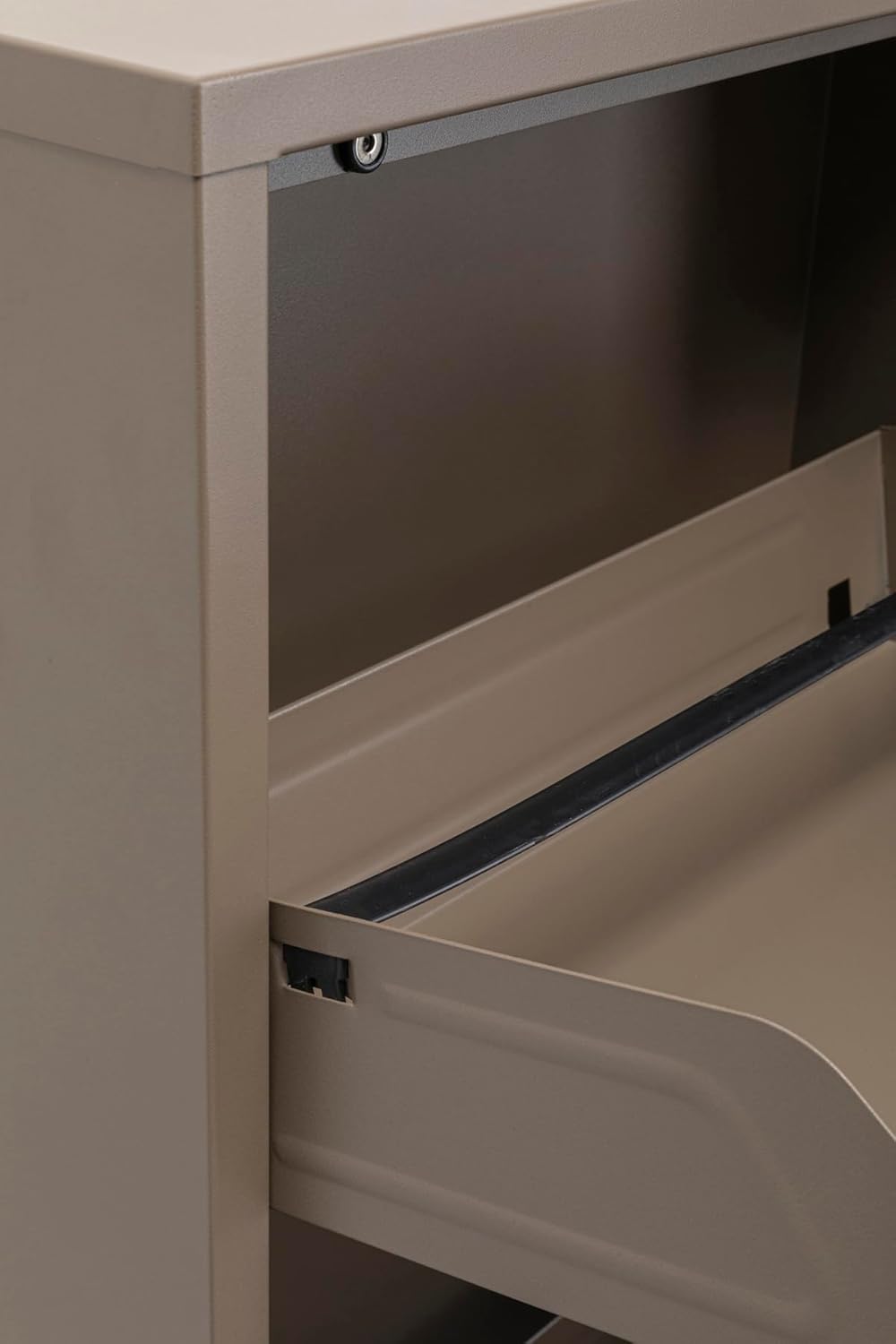 Kare Design Schuhschrank Caruso Taupe, Metall, mit 3 Klappen, Schuhablage für 6 Paar Schuhe, schmal, platzsparend, hoch, Schuhregal, Eingangsbereich, 103x50x15 cm (H/B/T)
