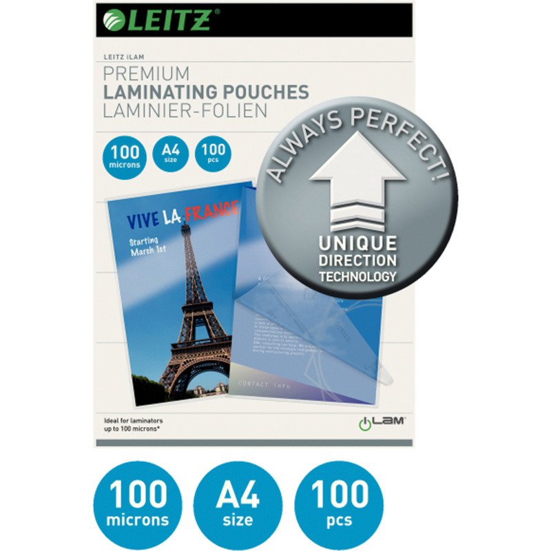 Pochettes de plastification Leitz A4 2 x 100 µ brillantes - Boite de 100