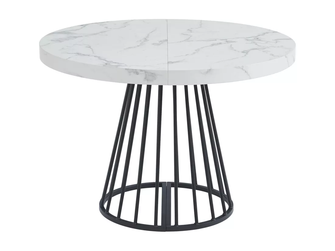 Table à manger extensible 2 à 12 personnes en MDF et acier - Effet marbre blanc et Noir - FIRELA