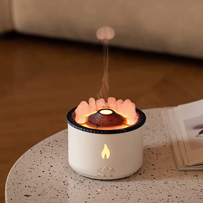 (300ml) Vulkan Luftbefeuchter Aroma Öl Diffuser mit LED Beleuchtung - Weiss / Schwarz