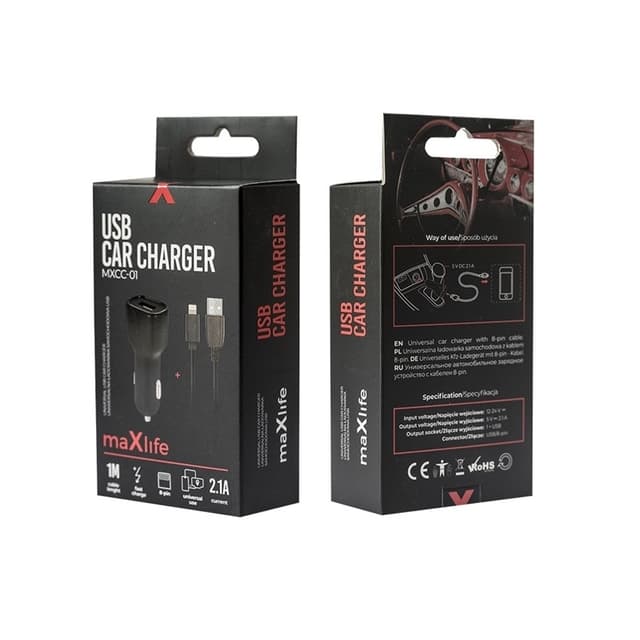 MXCC-01 Billaddare USB (Fast Charge 2.1A ) + Lightning-kabel