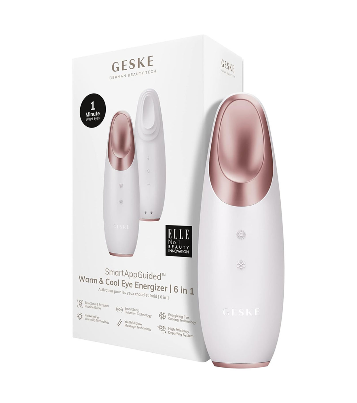 GESKE - Massageador de contorno de olhos Warm & Cool Energizer  6 em 1 - White Rose Gold