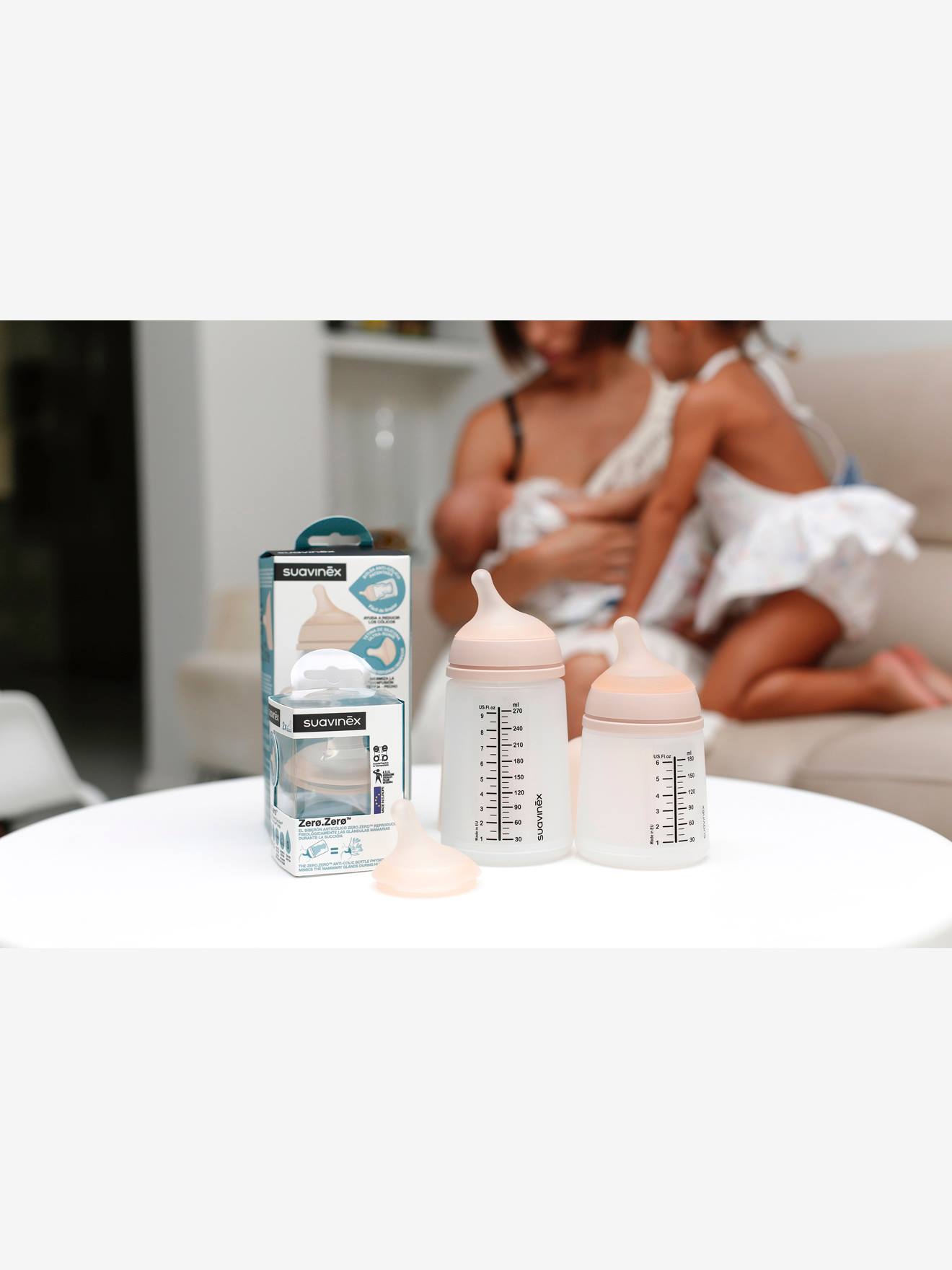 Pacote com 2 bicos de fluxo rápido (G) para mamadeira SUAVINEX Zerø.Zerø, rosa claro liso
