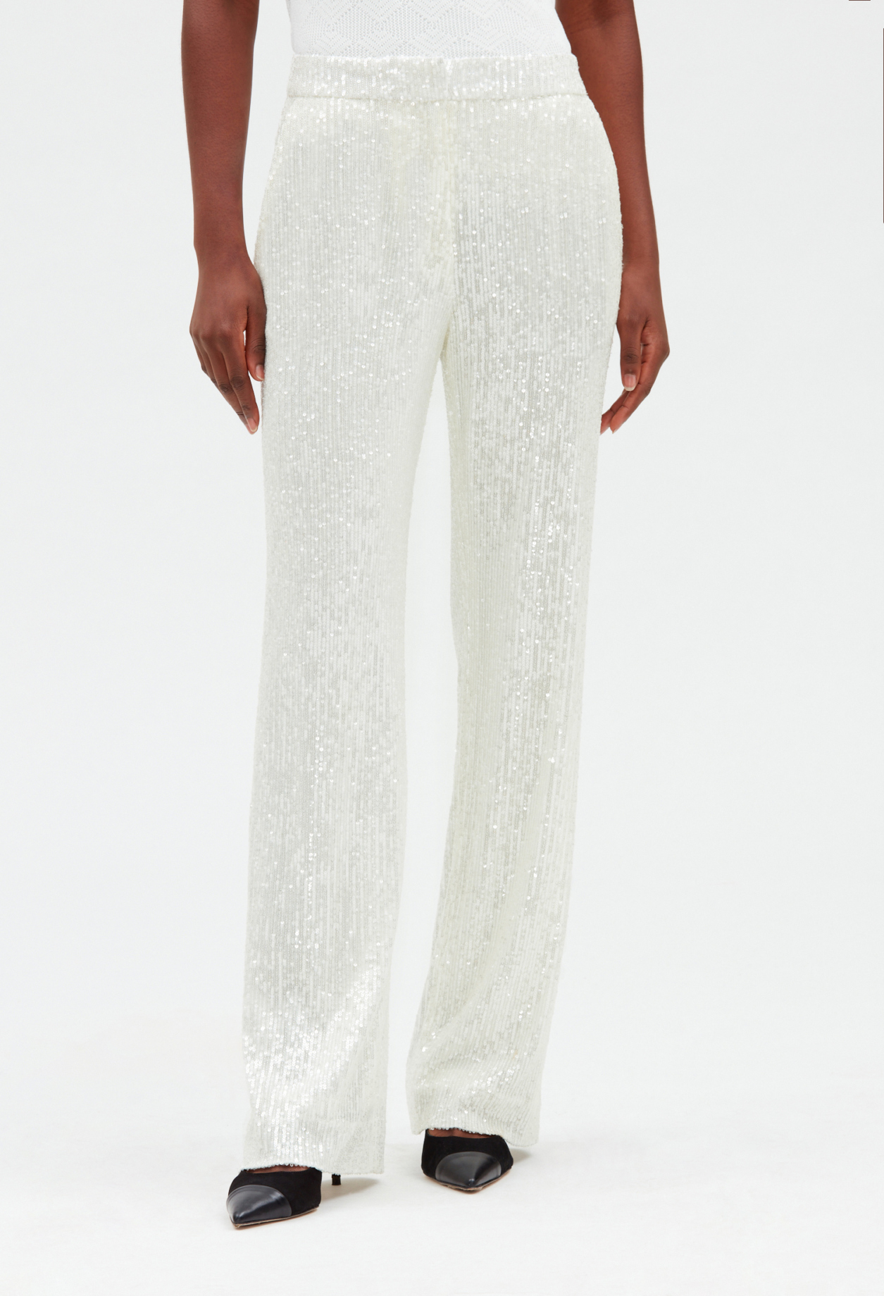 Pantalon &agrave; sequins blanc