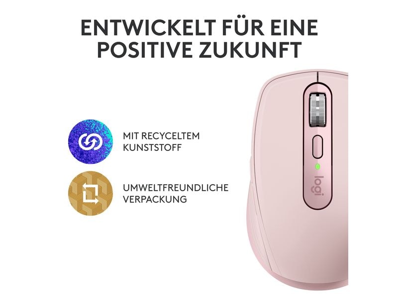 Logitech Mobile Maus MX Anywhere 3s Rose Kompakte kabellose Performance-Maus mit 8K DPI-Sensor