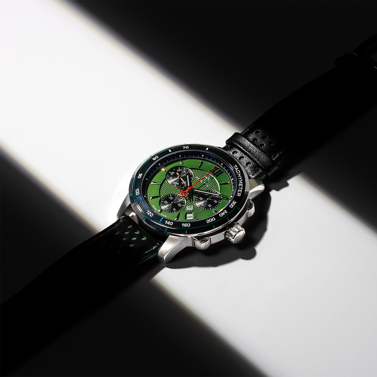 Montre MATY GM chronographe cadran vert bracelet cuir vert