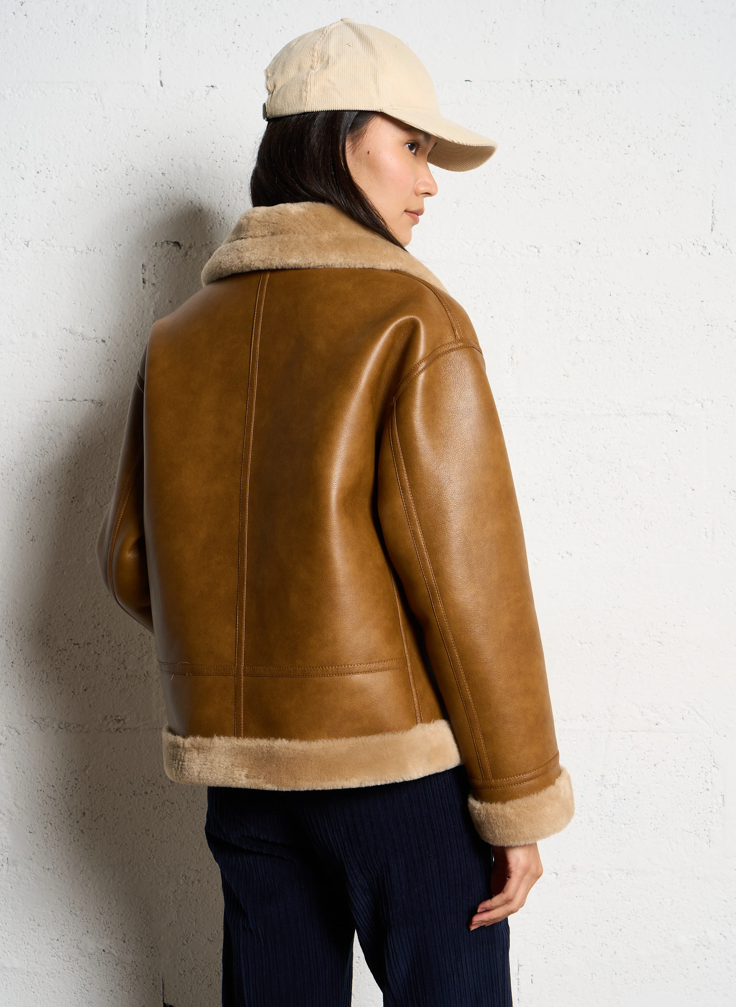 ANOUCHKA - Veste droite effet cuir| Beige