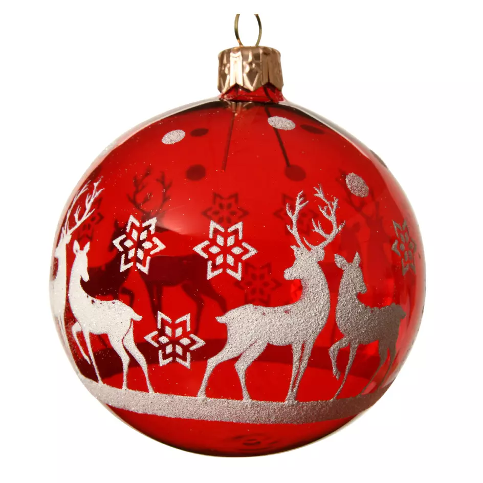 Lot de 6 boules de Noël en verre (D80 mm) Rudolf Rouge