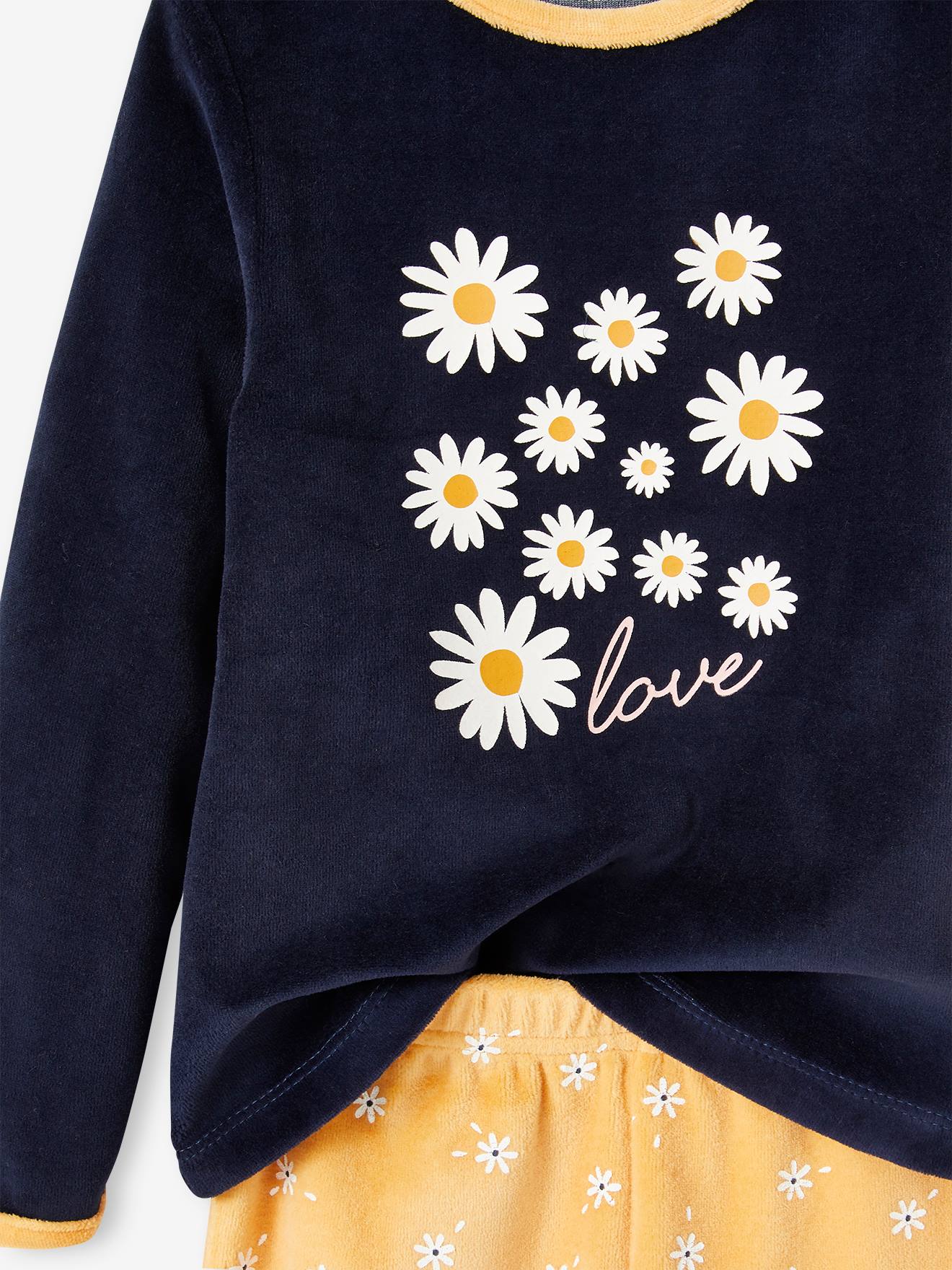 Conjunto de 2 pijamas de veludo com margaridas para meninas, cor ocre.