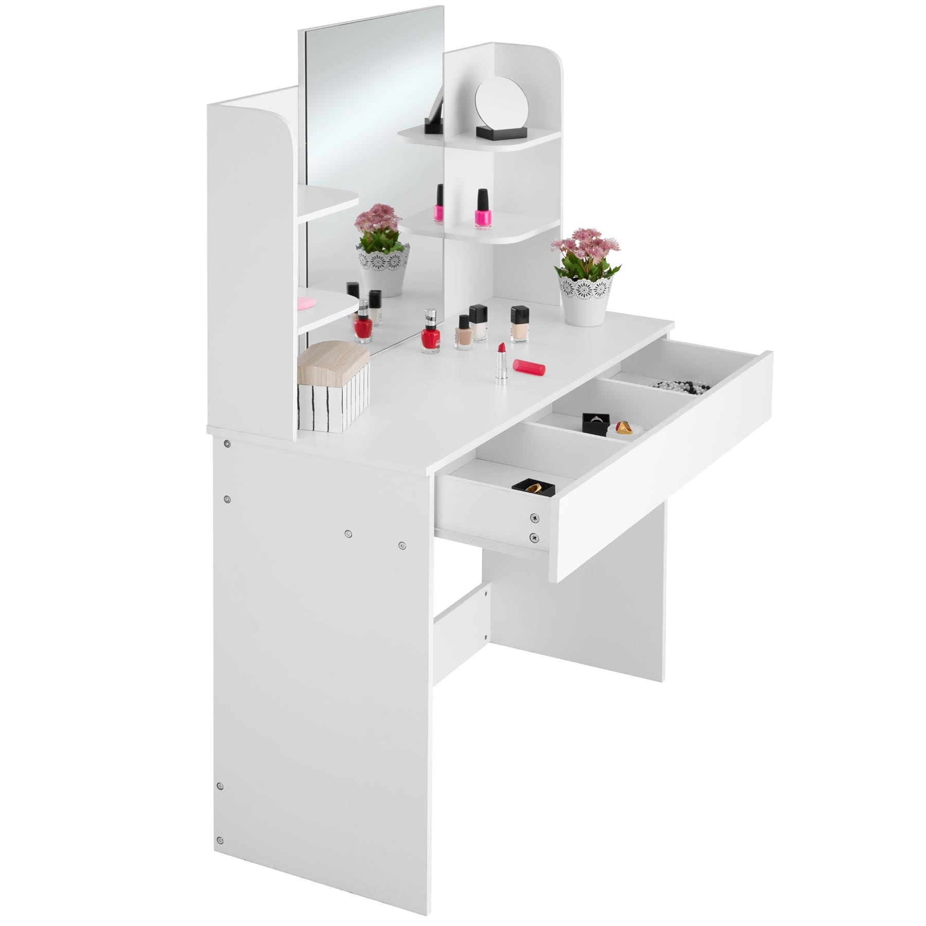 tectake® Schminktisch, im modernen Look, breite, unterteilte Schublade, 4 seitliche Fächer, 100 x 40 x 139,5 cm