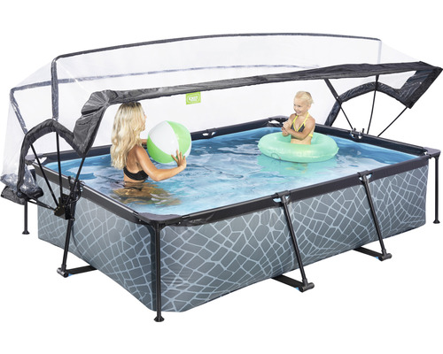 EXIT StonePool rechthoekige opzetzwembadset 300x200x65 cm inclusief patroonfiltersysteem & afdekking, steenlook