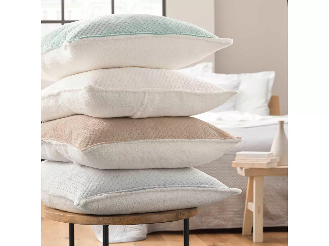 Couvre-lit velours relief/sherpa Mylene Gris