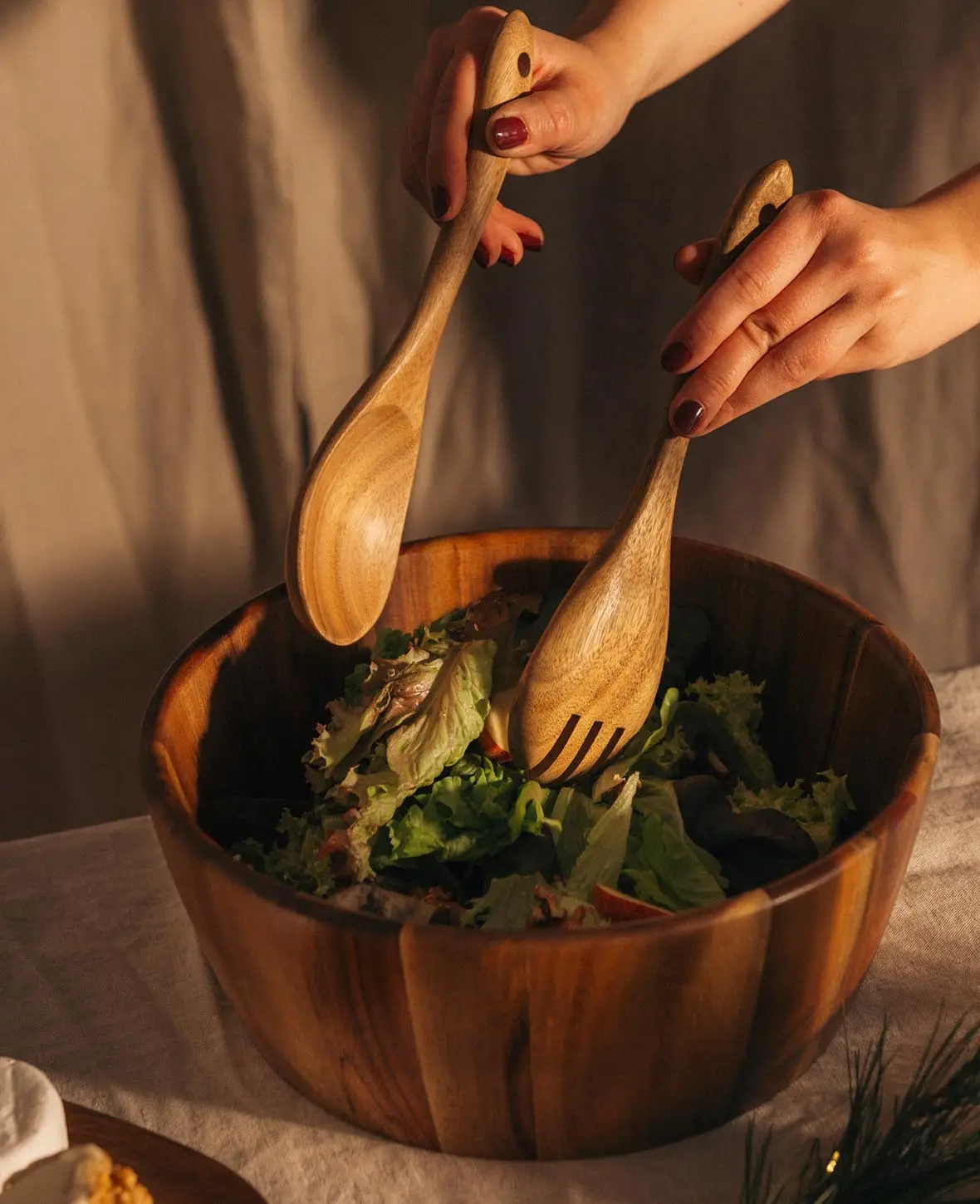 (2-tlg. Set) Akazienholz Salatbesteck Küchen Besteck - Braun