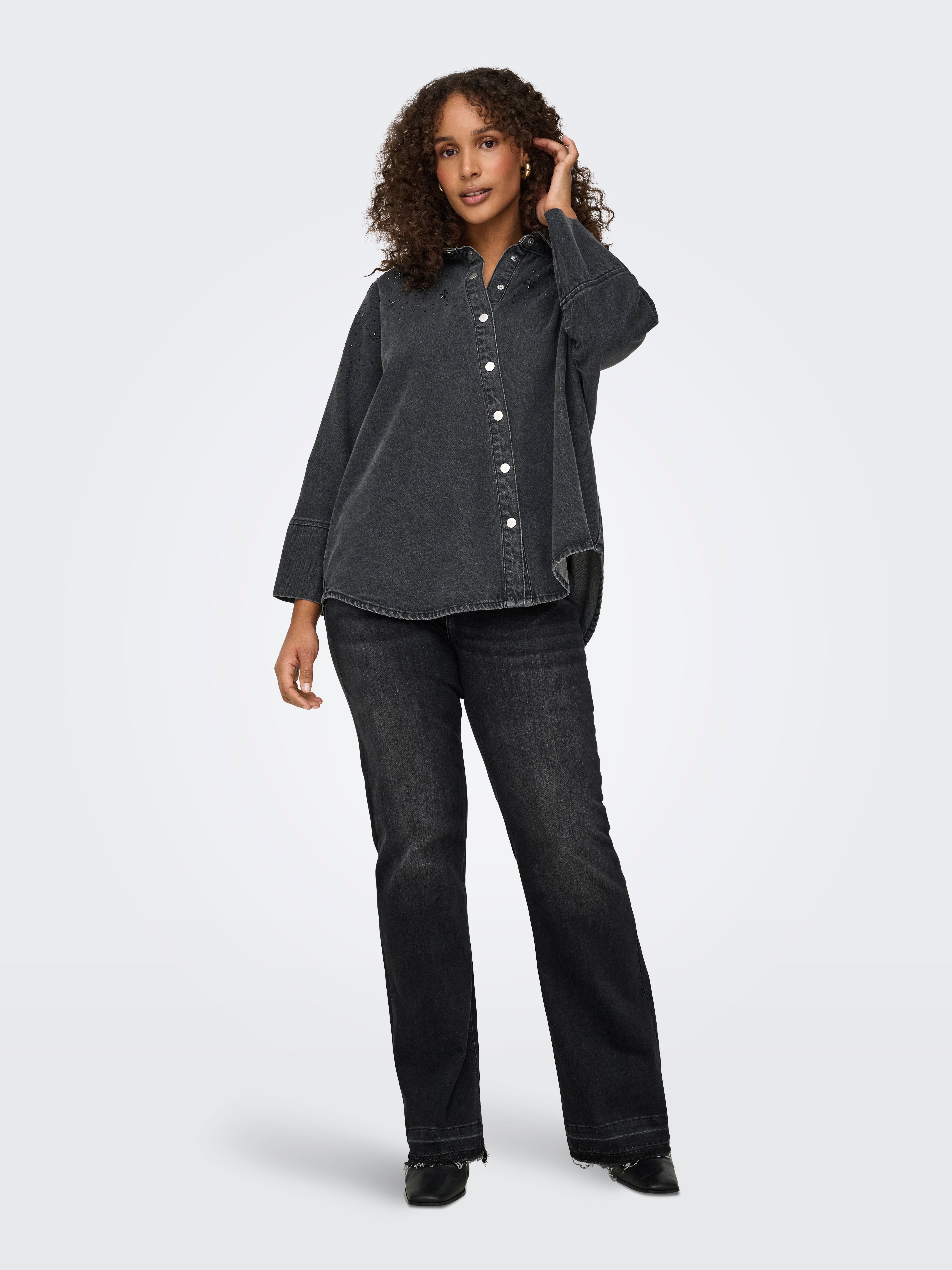 CARWILLY Hohe Taille Ausgestellt Jeans Black Denim