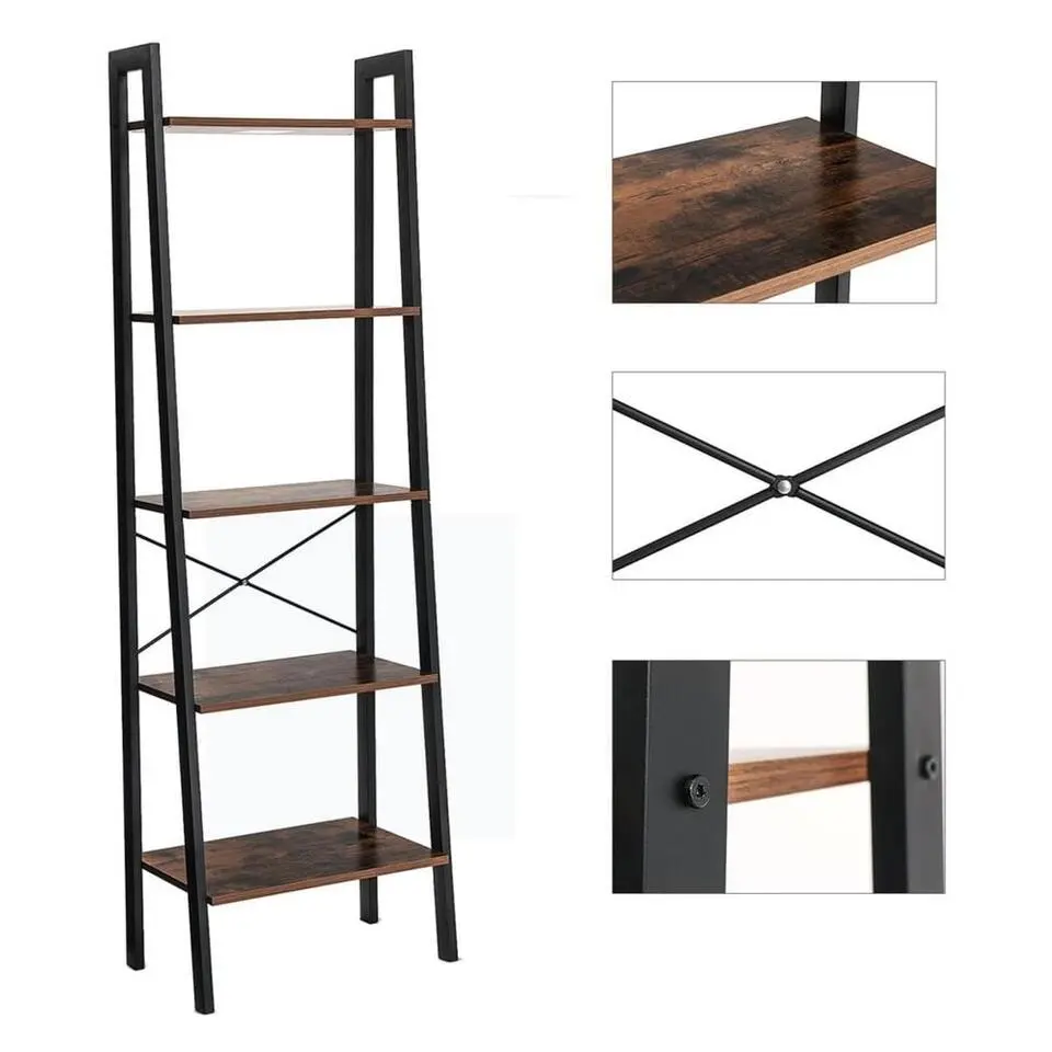 Bobbel Home - Vintage - Kast Met 5 Planken - Zwart/Bruin