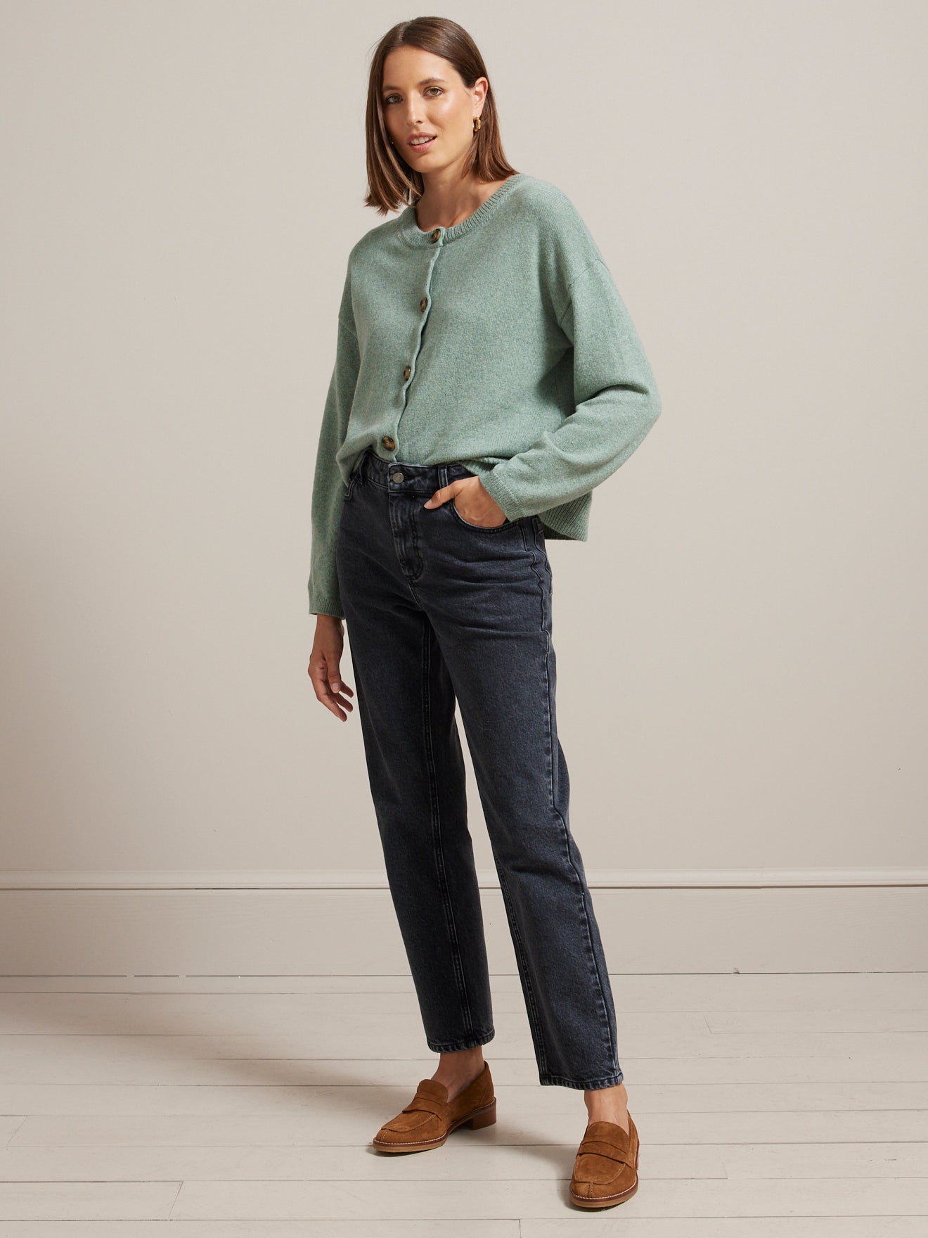 Cardigan boxy femme laine mérinos RWS*