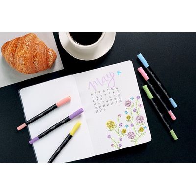 BIC Intensity Dual Tip - 6 Feutres de coloriage double pointe pinceau - couleurs pastels assorties
