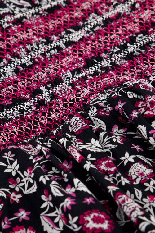 Zwart katoenen rokje met roze paisley print